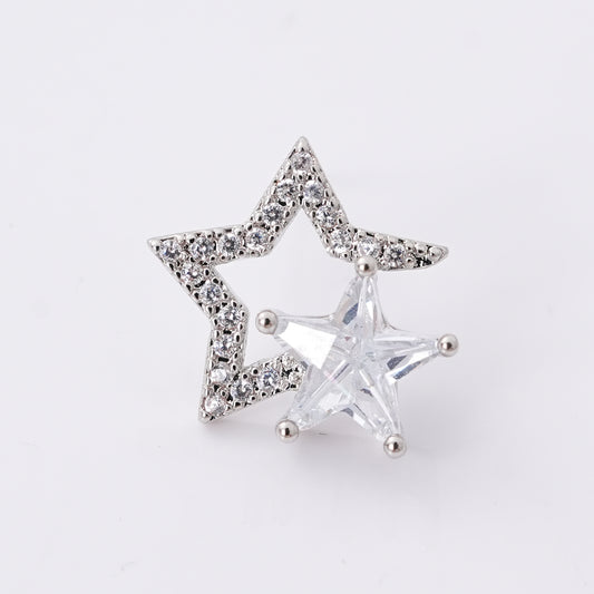 UIONEN Double Star Cubic Zirconia Stud Earrings for Daily Wear & Party Looks