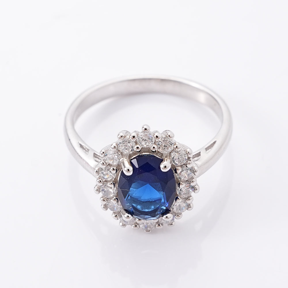 UIONEN Oval Sapphire Blue Halo CZ Rings for Daily Wear & Formal Occasions
