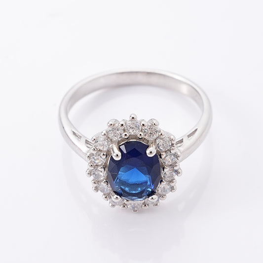UIONEN Oval Sapphire Blue Halo CZ Rings for Daily Wear & Formal Occasions