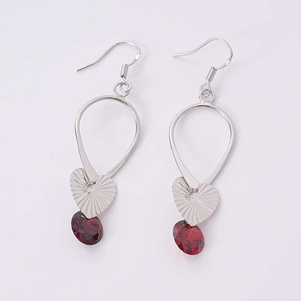 UIONEN Heart Charm Red Crystal Drop Earrings for Daily Wear & Party Styling