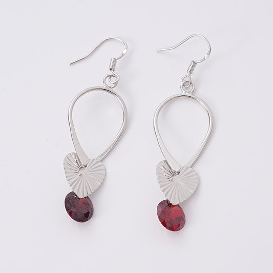 UIONEN Heart Charm Red Crystal Drop Earrings for Daily Wear & Party Styling