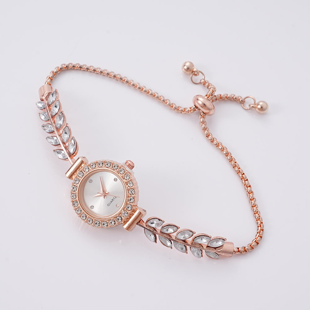 UIONEN Rose Gold Leaf Crystal Bracelet Watches for Daily Wear & Elegant Styling
