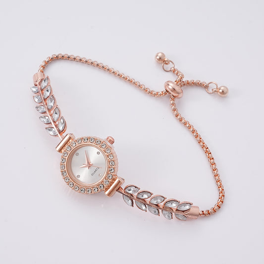 UIONEN Rose Gold Leaf Crystal Bracelet Watches for Daily Wear & Elegant Styling