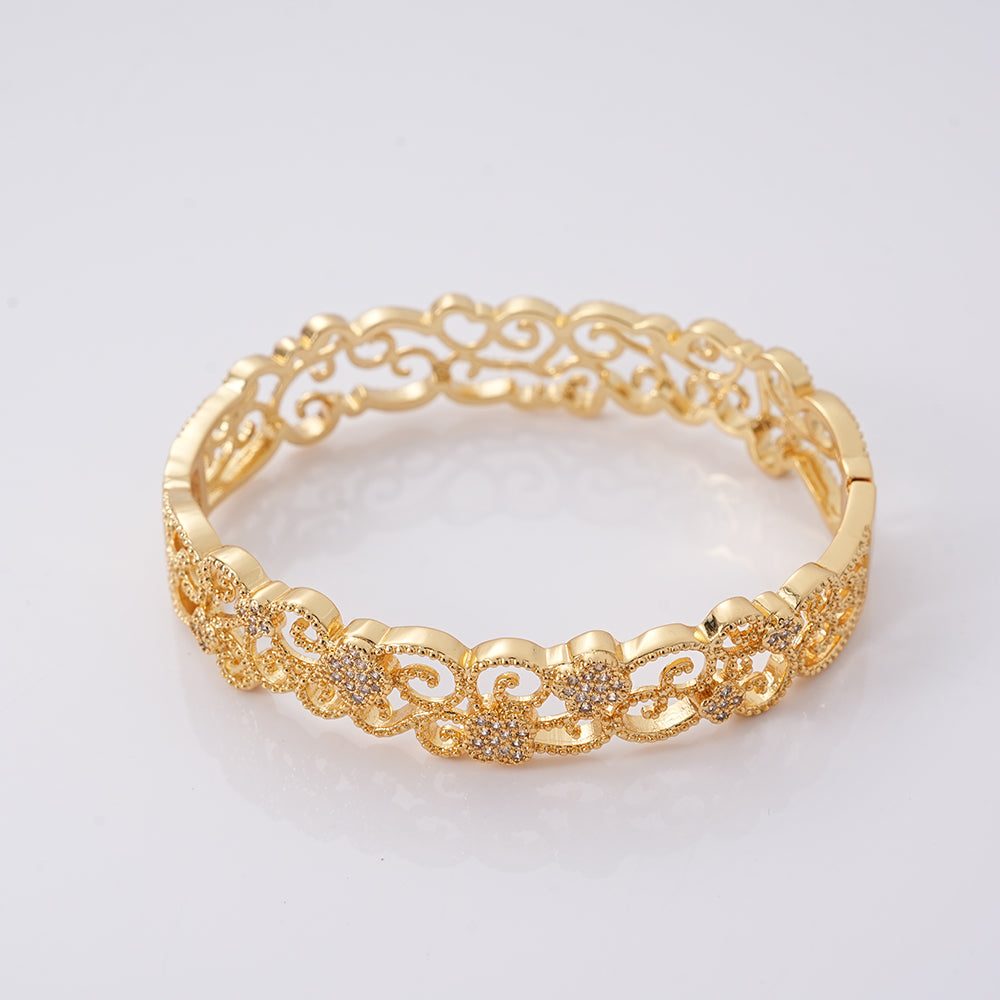 UIONEN Gold Filigree Cubic Zirconia Bangle Bracelets for Daily Wear & Party Events