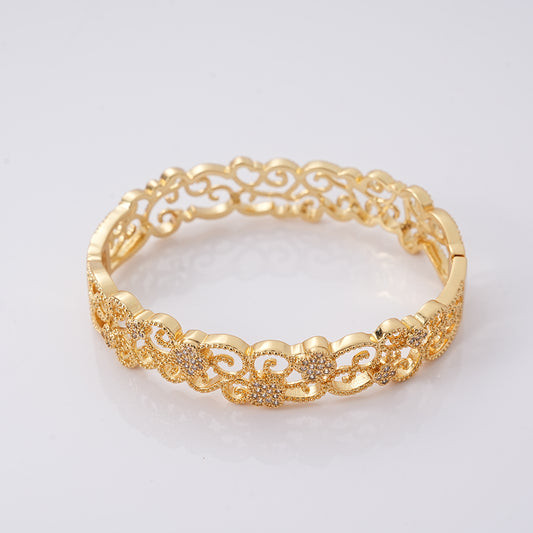 UIONEN Gold Filigree Cubic Zirconia Bangle Bracelets for Daily Wear & Party Events