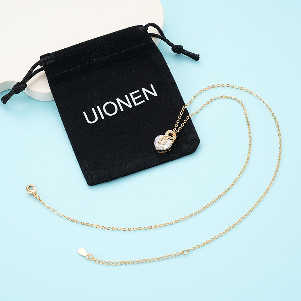 UIONEN Gold Heart Cubic Zirconia Pendant Necklaces for Daily Wear & Delicate Styling