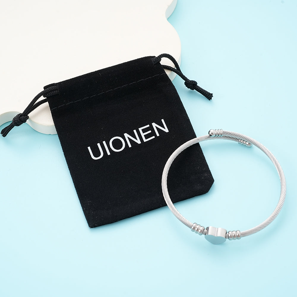 UIONEN Heart Charm Cable Bangle Bracelets for Daily Wear & Romantic Gifts