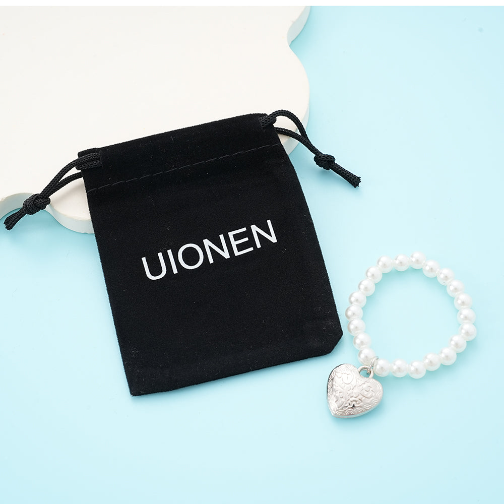 UIONEN Pearl Heart Charm Stretch Bracelets for Kids Daily Wear & Sweet Styling