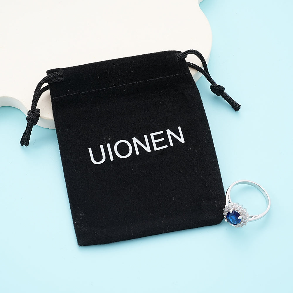 UIONEN Oval Sapphire Blue Halo CZ Rings for Daily Wear & Formal Occasions