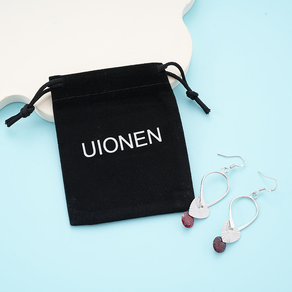 UIONEN Heart Charm Red Crystal Drop Earrings for Daily Wear & Party Styling