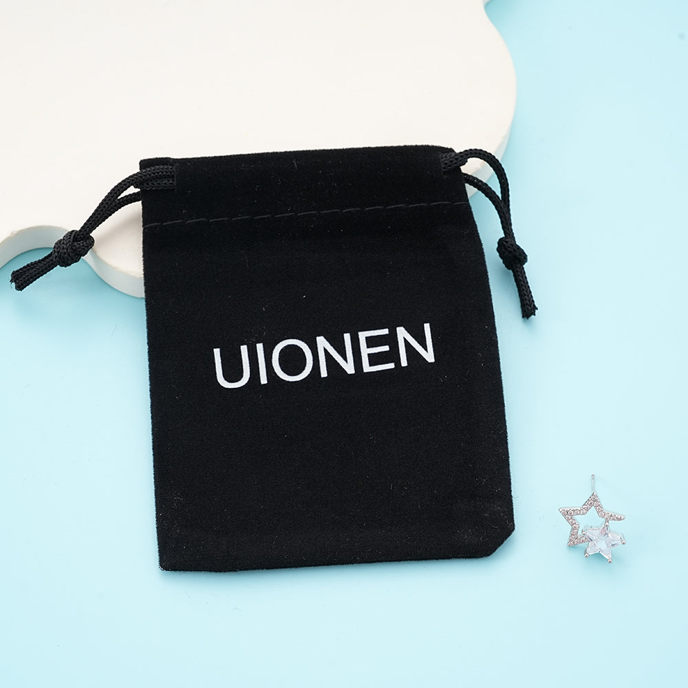 UIONEN Double Star Cubic Zirconia Stud Earrings for Daily Wear & Party Looks