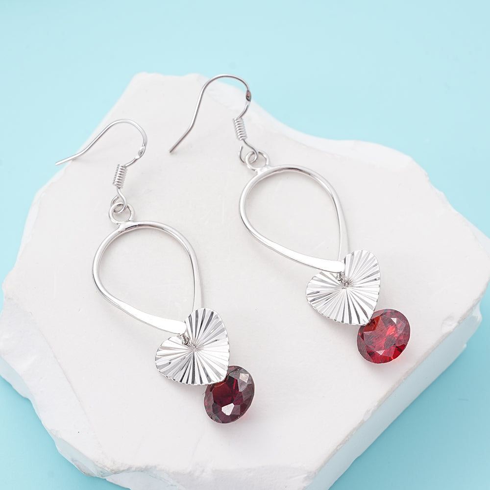 UIONEN Heart Charm Red Crystal Drop Earrings for Daily Wear & Party Styling