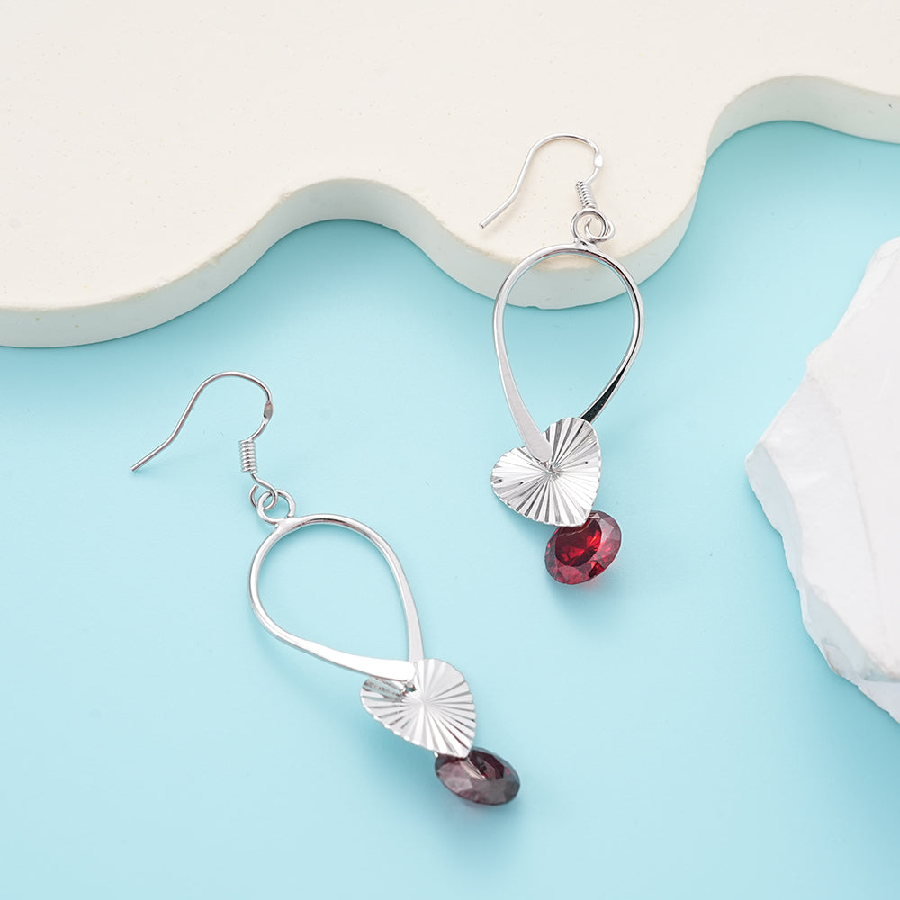 UIONEN Heart Charm Red Crystal Drop Earrings for Daily Wear & Party Styling