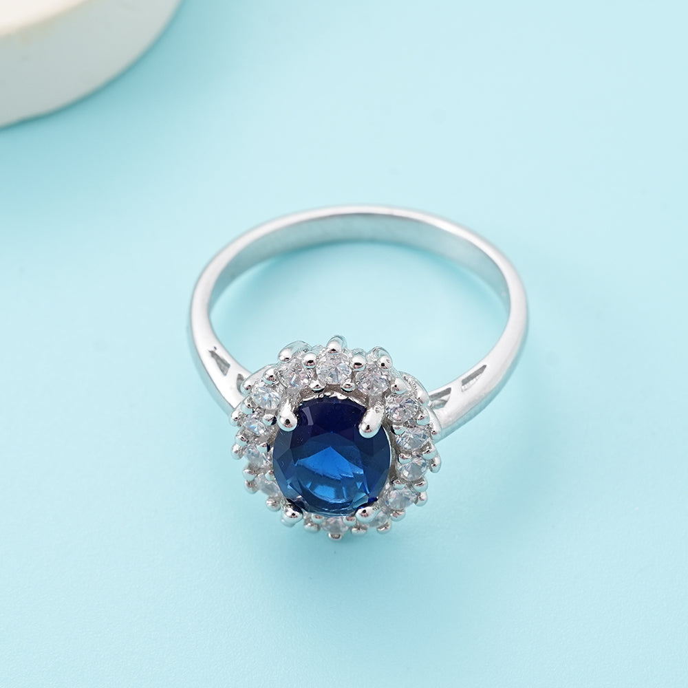 UIONEN Oval Sapphire Blue Halo CZ Rings for Daily Wear & Formal Occasions