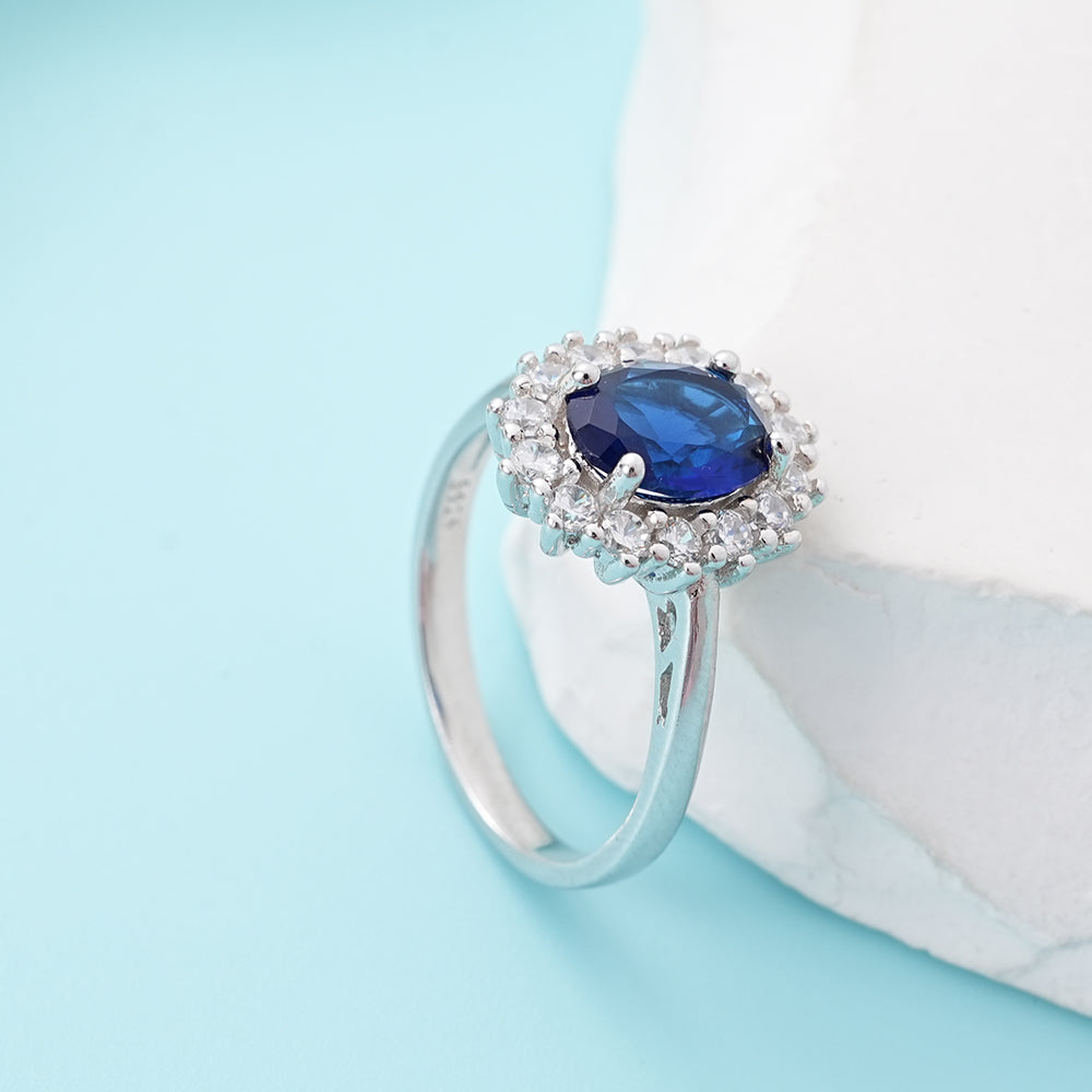 UIONEN Oval Sapphire Blue Halo CZ Rings for Daily Wear & Formal Occasions