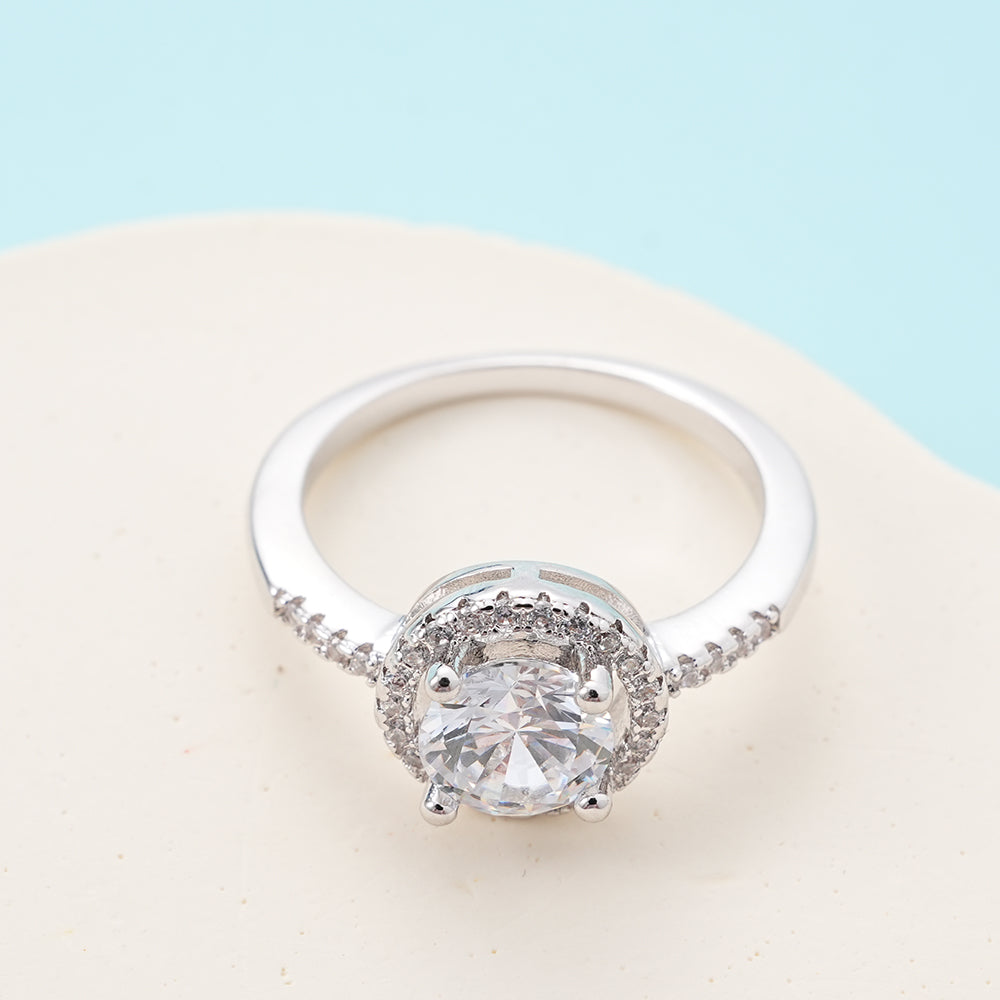 UIONEN Round Halo Cubic Zirconia Engagement Rings for Daily Wear & Proposal Occasions