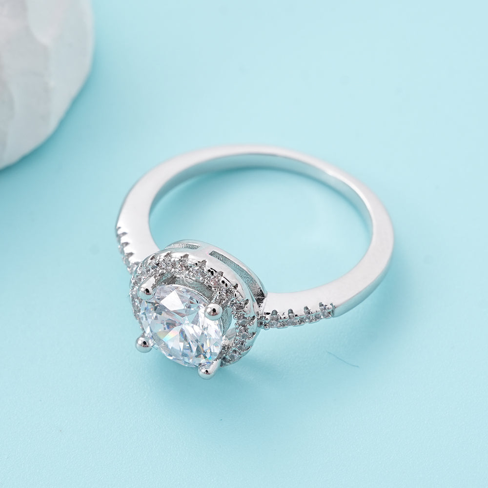 UIONEN Round Halo Cubic Zirconia Engagement Rings for Daily Wear & Proposal Occasions
