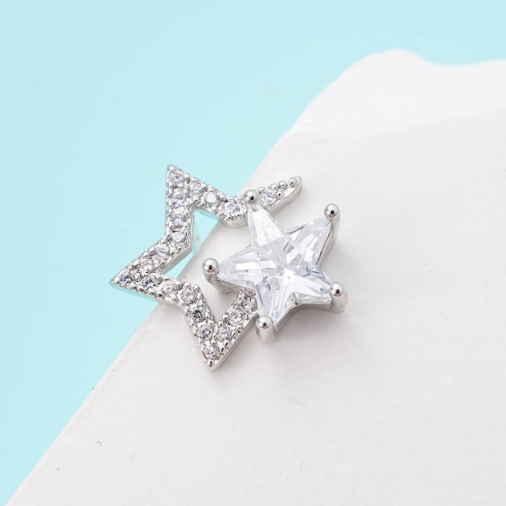 UIONEN Double Star Cubic Zirconia Stud Earrings for Daily Wear & Party Looks