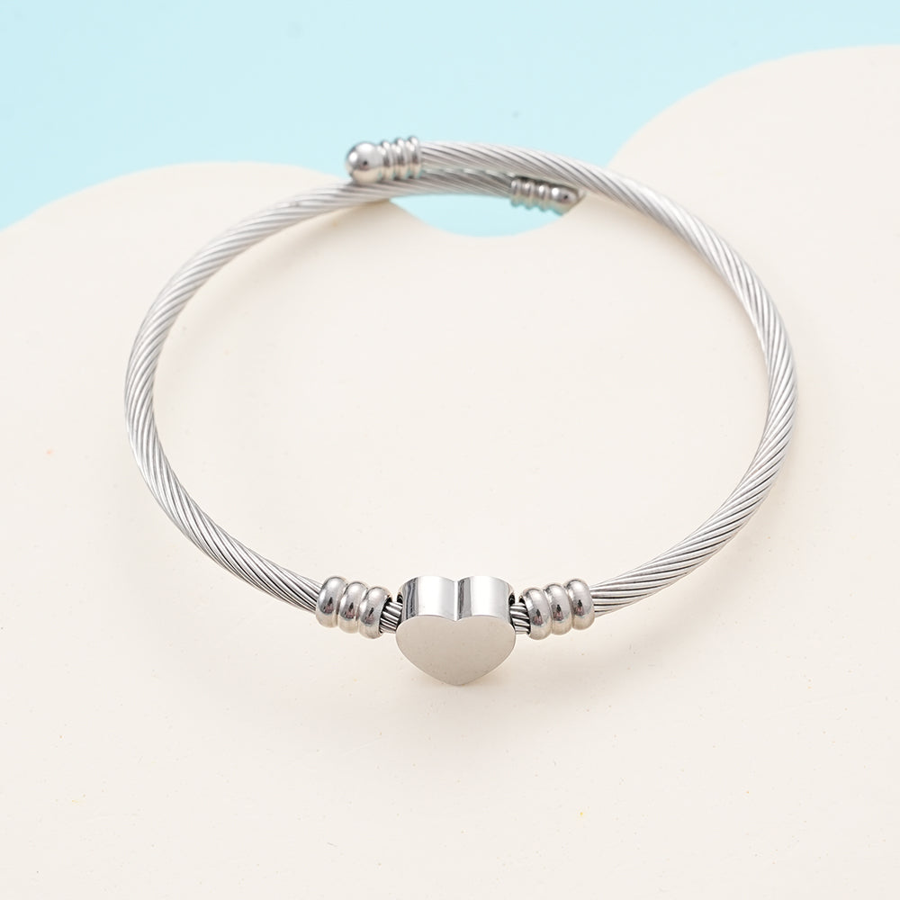 UIONEN Heart Charm Cable Bangle Bracelets for Daily Wear & Romantic Gifts