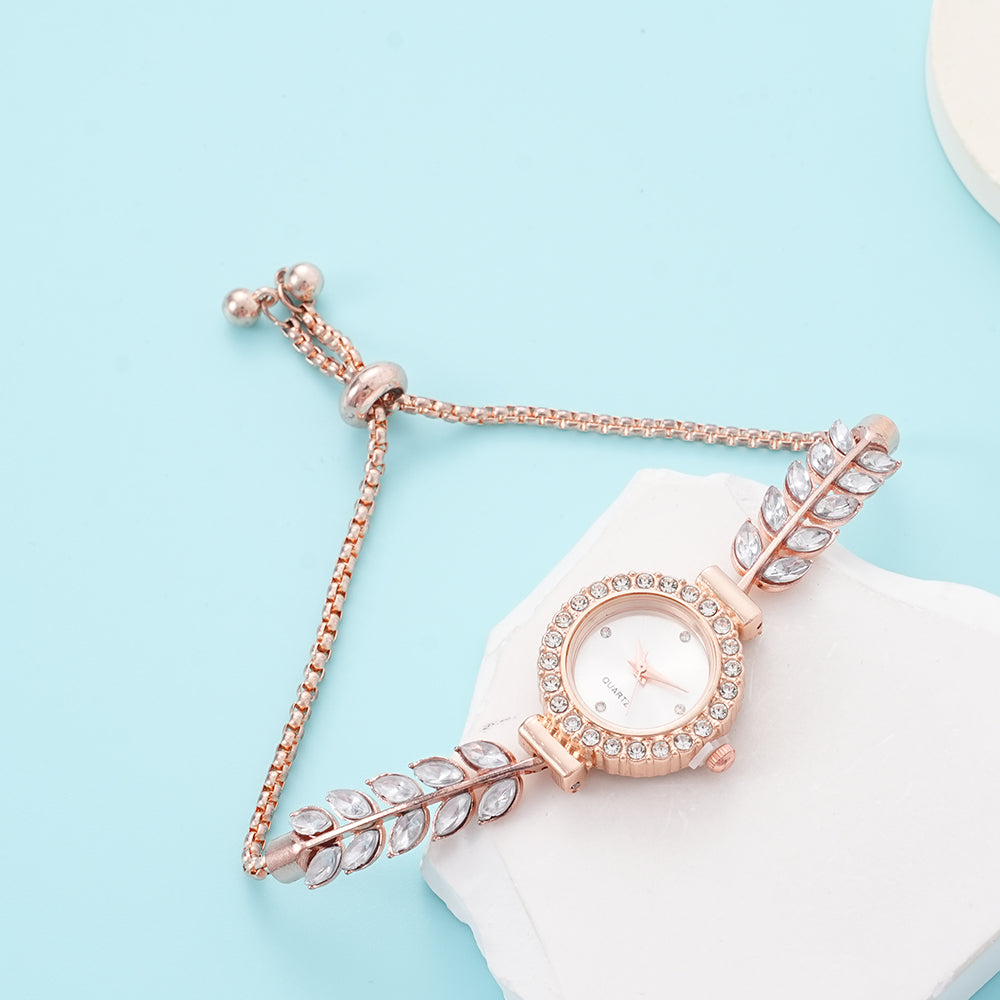 UIONEN Rose Gold Leaf Crystal Bracelet Watches for Daily Wear & Elegant Styling