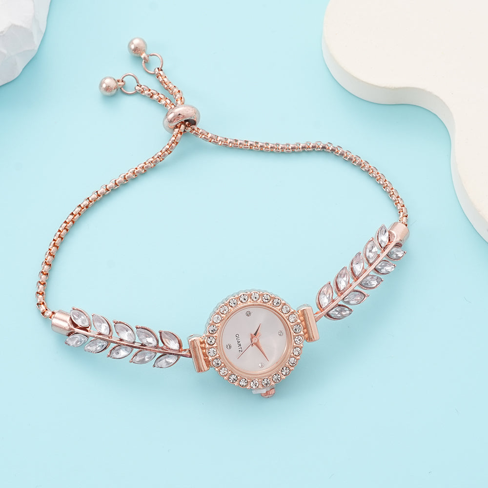 UIONEN Rose Gold Leaf Crystal Bracelet Watches for Daily Wear & Elegant Styling