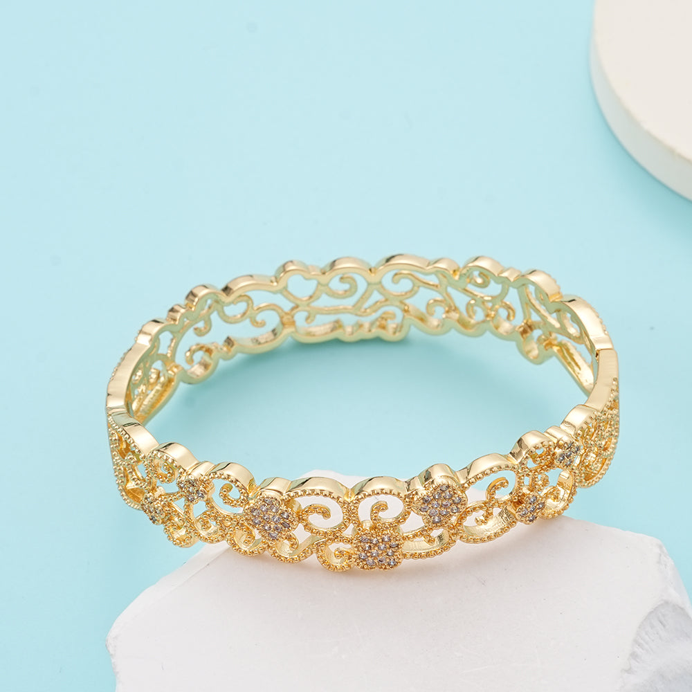 UIONEN Gold Filigree Cubic Zirconia Bangle Bracelets for Daily Wear & Party Events
