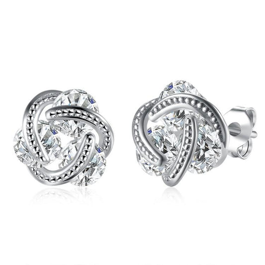 Luxe Crystal Mesh Knot Earrings Set in Silvertone ITALY Design
