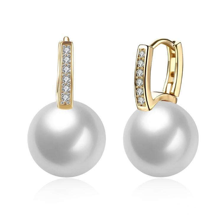 Micro-Pav'e Luxe Crystal Curved Pearl Huggie Earrings Set in Goldtone ITALY Design