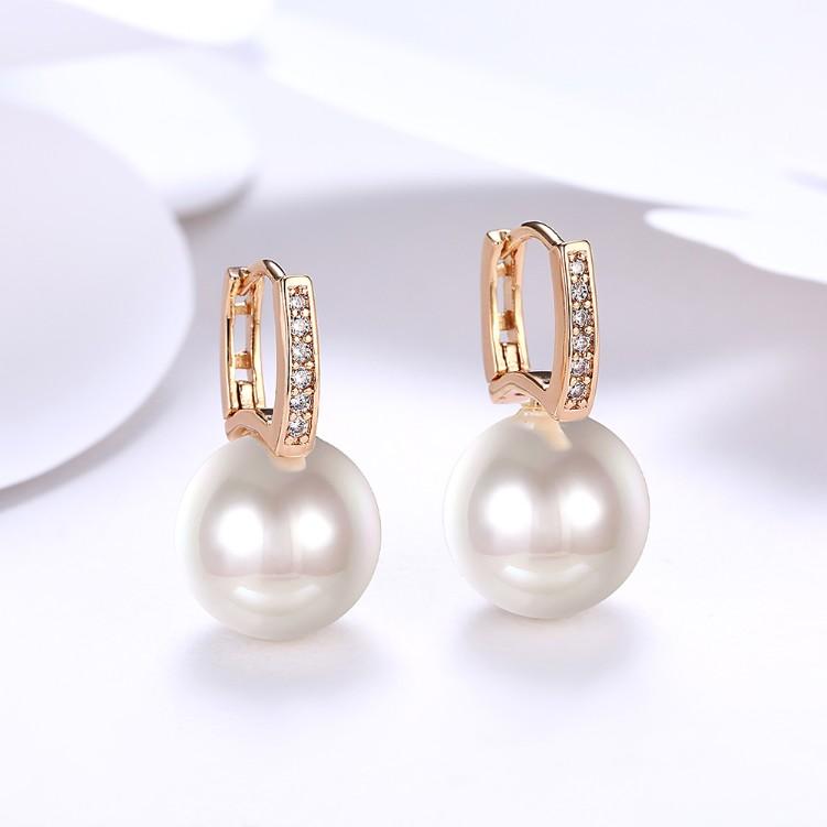 Micro-Pav'e Luxe Crystal Curved Pearl Huggie Earrings Set in Goldtone ITALY Design