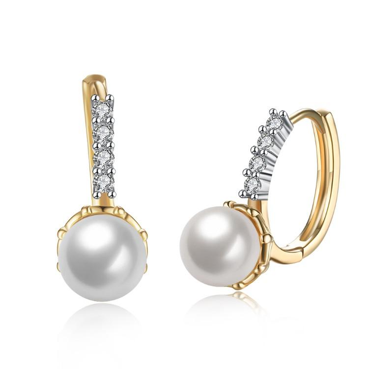 Luxe Crystal Curved Pav'e Pearl Huggie Earrings Set in Goldtone ITALY Design
