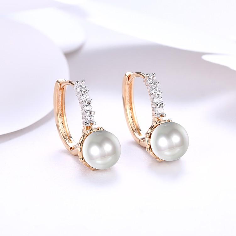 Luxe Crystal Curved Pav'e Pearl Huggie Earrings Set in Goldtone ITALY Design