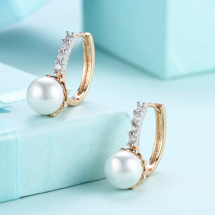 Luxe Crystal Curved Pav'e Pearl Huggie Earrings Set in Goldtone ITALY Design