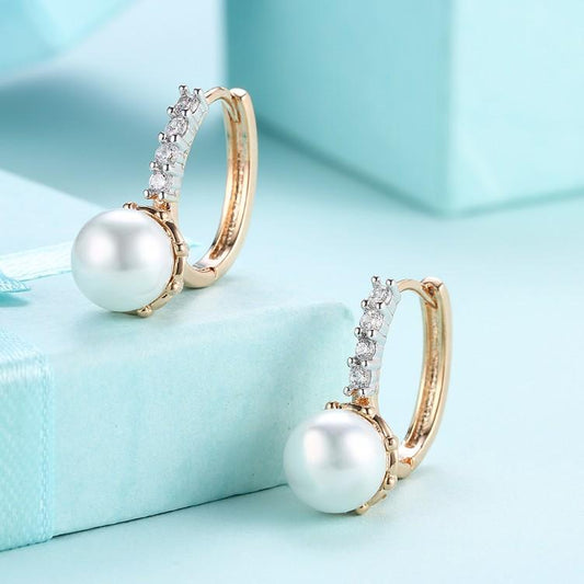 Luxe Crystal Curved Pav'e Pearl Huggie Earrings Set in Goldtone ITALY Design