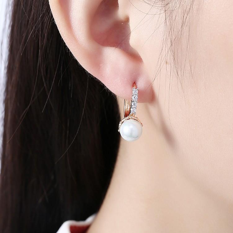 Luxe Crystal Curved Pav'e Pearl Huggie Earrings Set in Goldtone ITALY Design