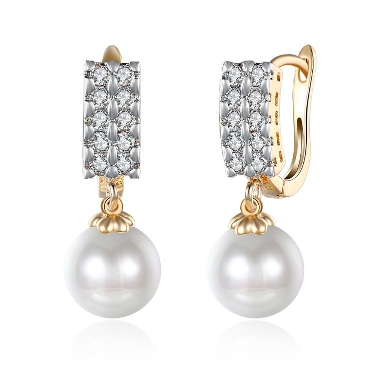 Luxe Crystal Square Shaped Pearl Leverback Earrings Set in Goldtone ITALY Design