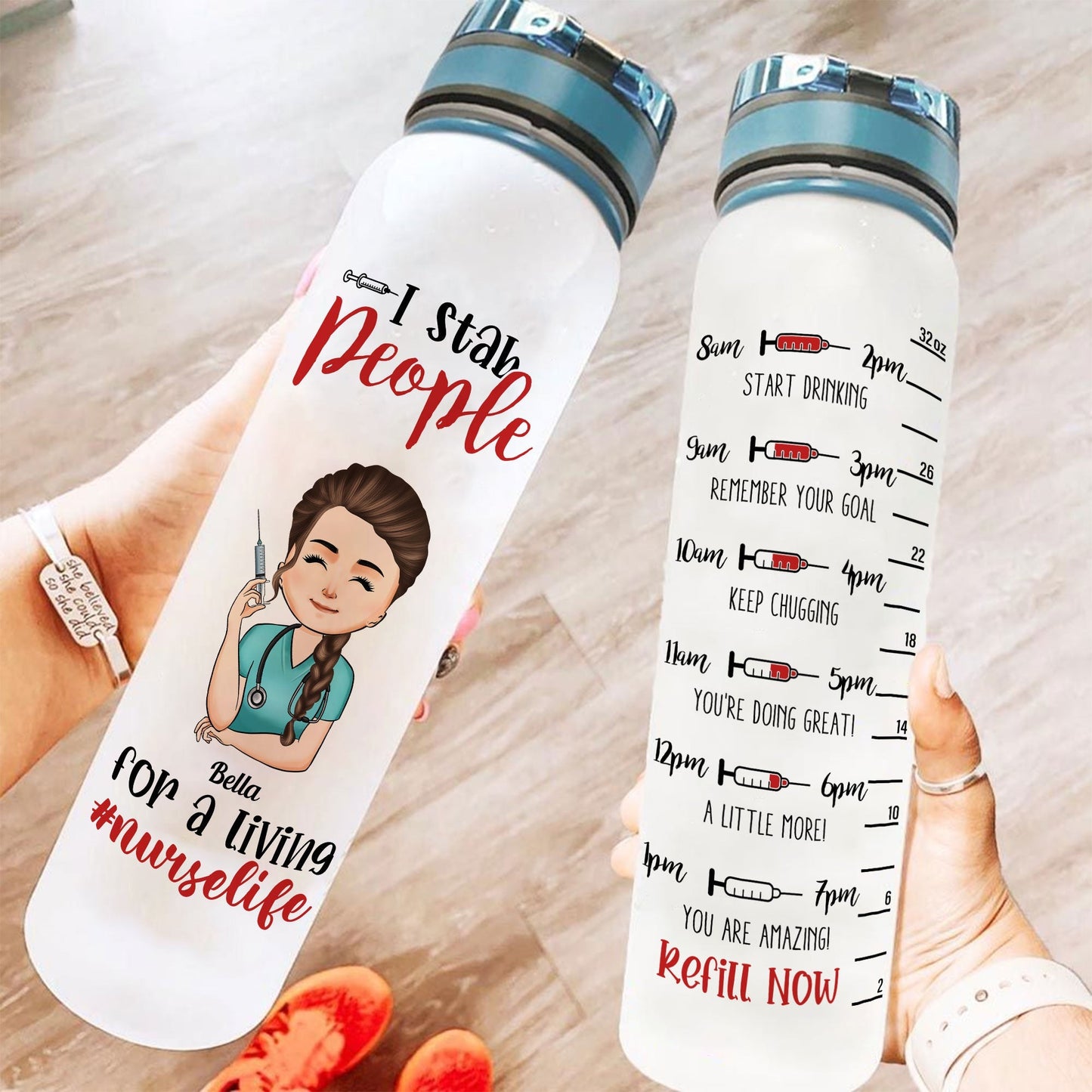 #Nurselife - I Stab People For A Living - Personalized Water Tracker Bottle