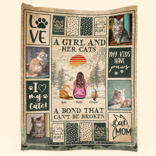 A Girl And Her Cats Unbreakable Bond - Personalized Photo Blanket