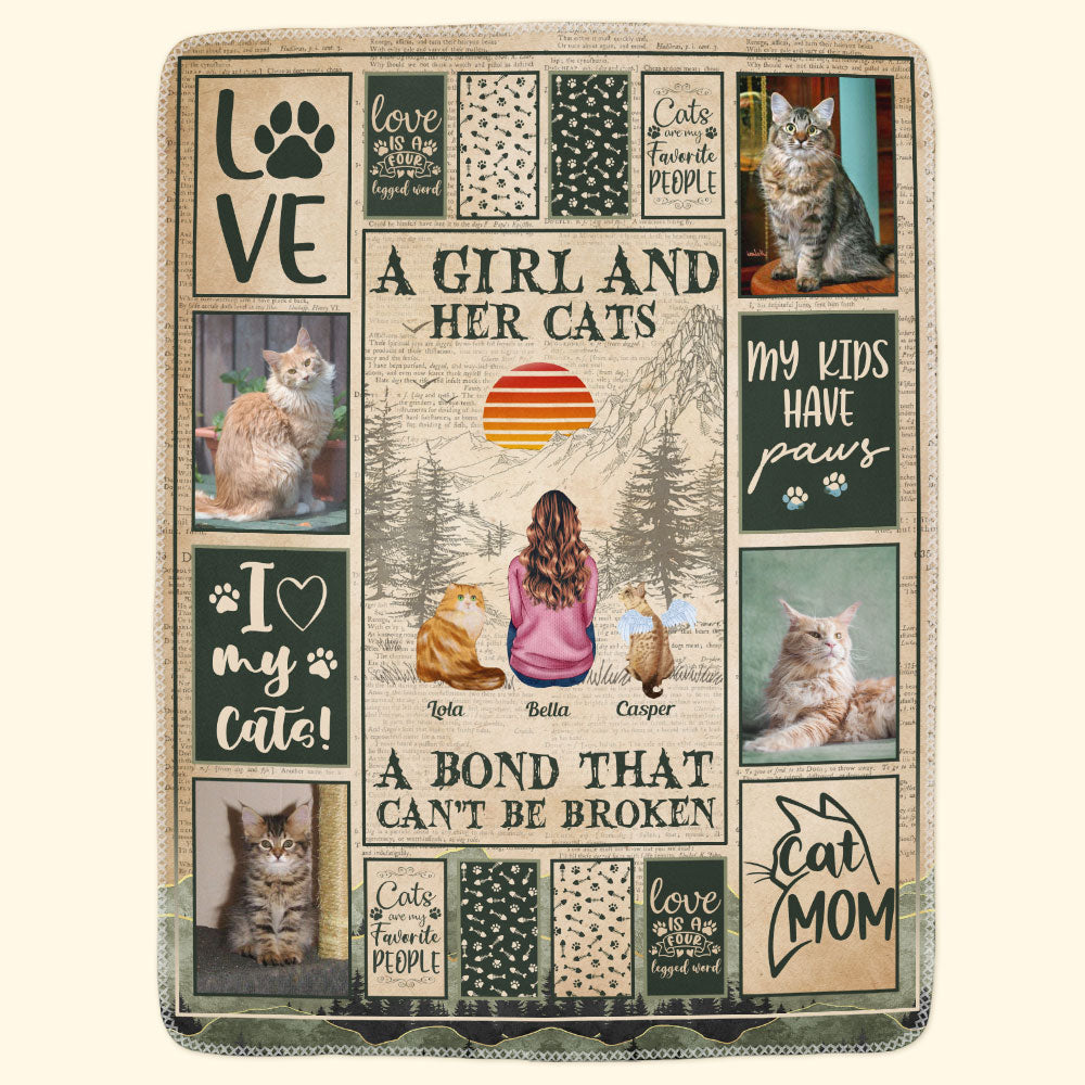 A Girl And Her Cats Unbreakable Bond - Personalized Photo Blanket