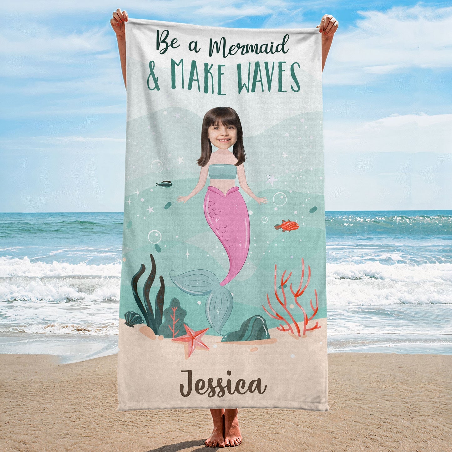 Be A Mermaid & Make Waves - Personalized Photo Beach Towel
