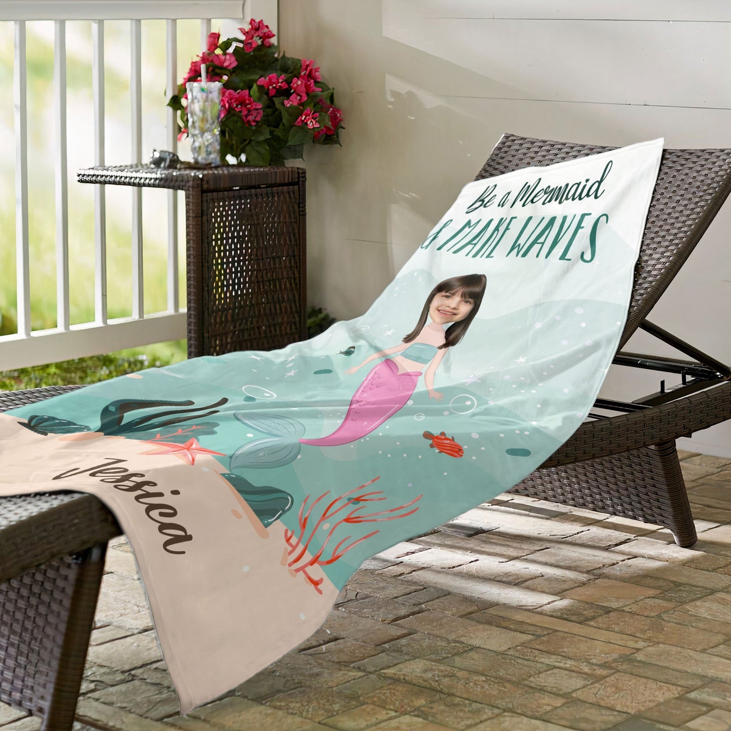 Be A Mermaid & Make Waves - Personalized Photo Beach Towel