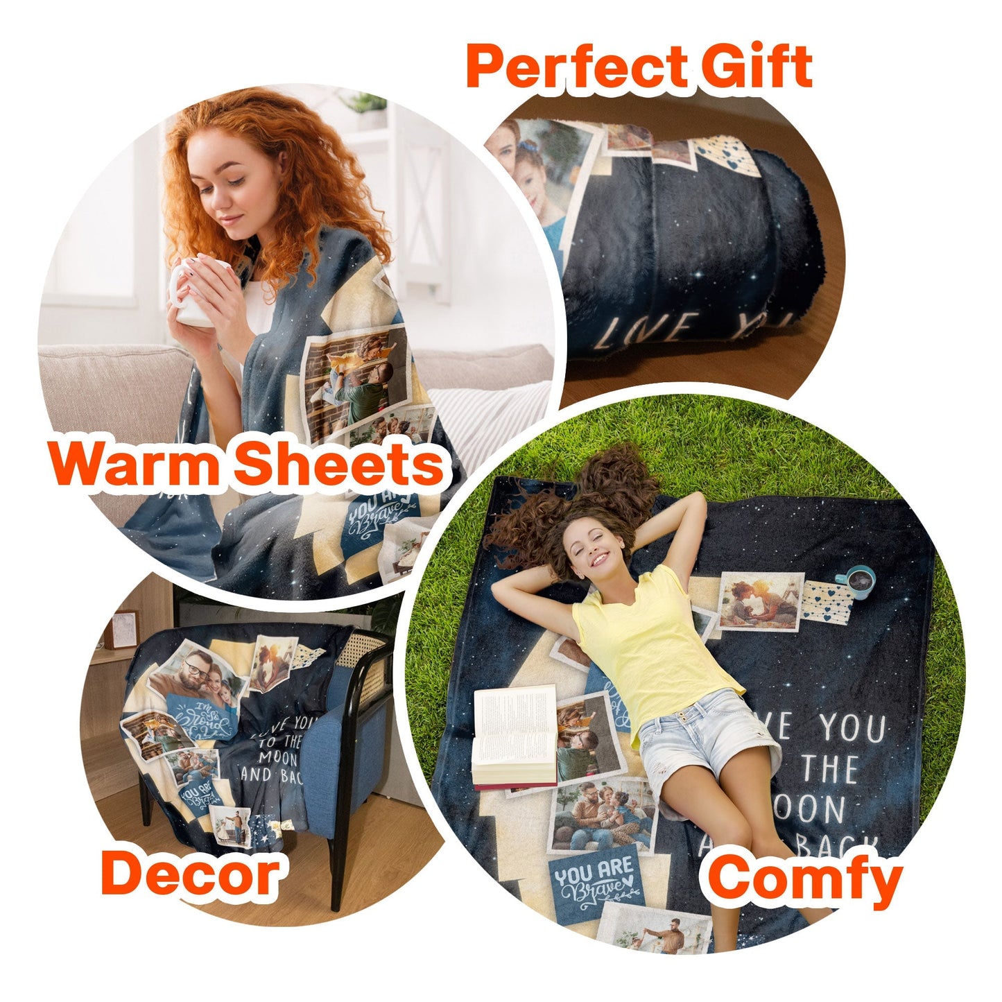 (Photo Inserted) To The Moon & Back - Personalized Photo Blanket