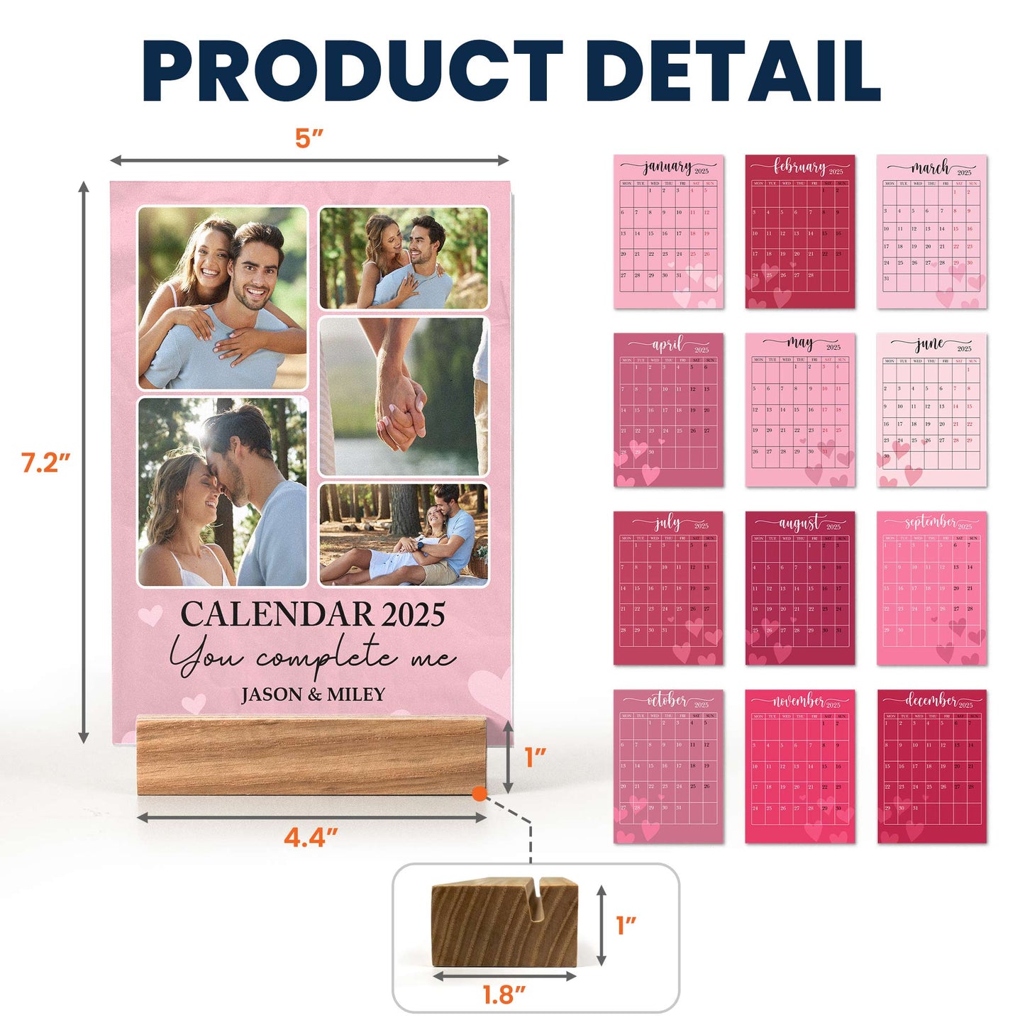 You Complete Me Couple Love - Personalized Photo Easel Calendar