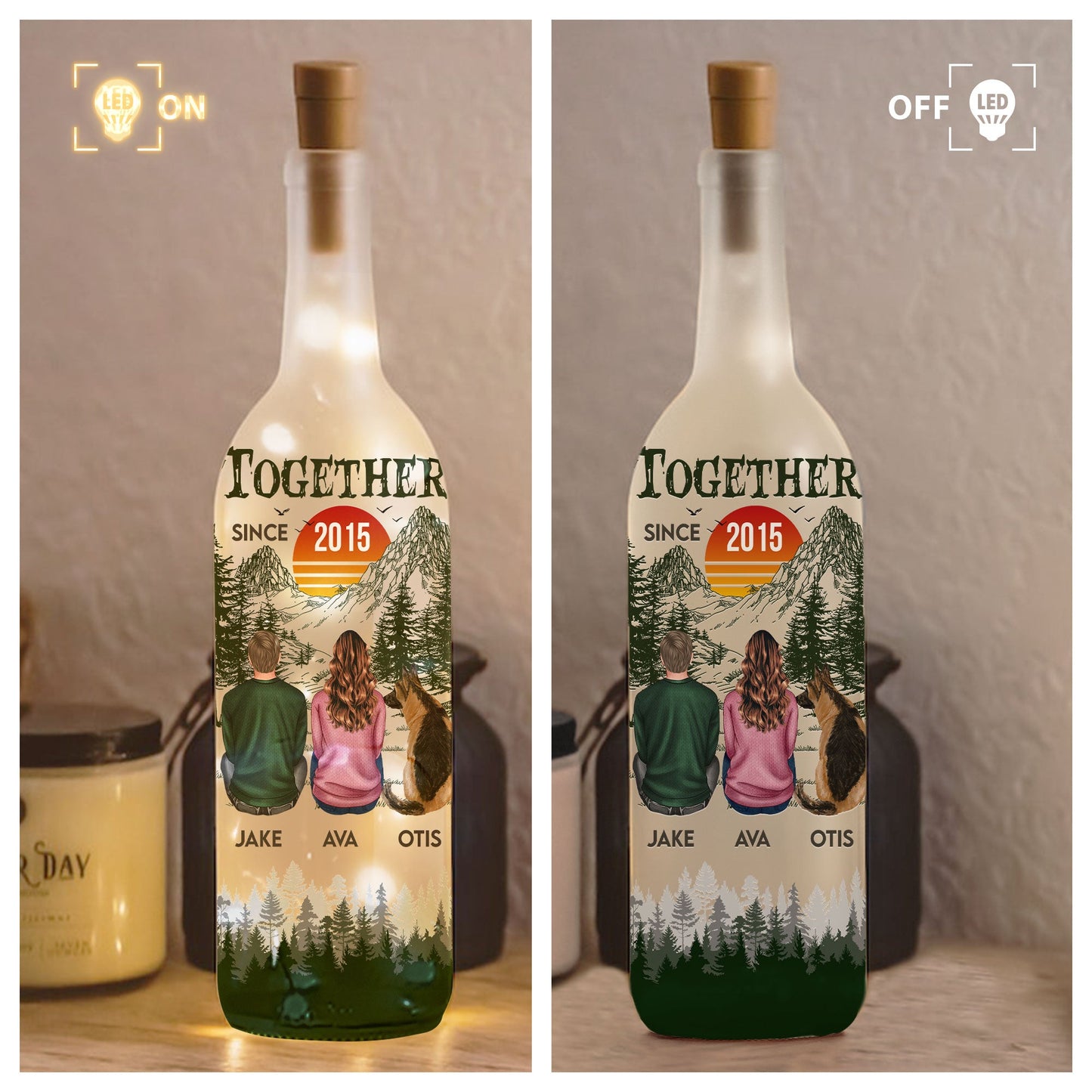 You Me And The Dog New Version - Personalized Bottle Lamp