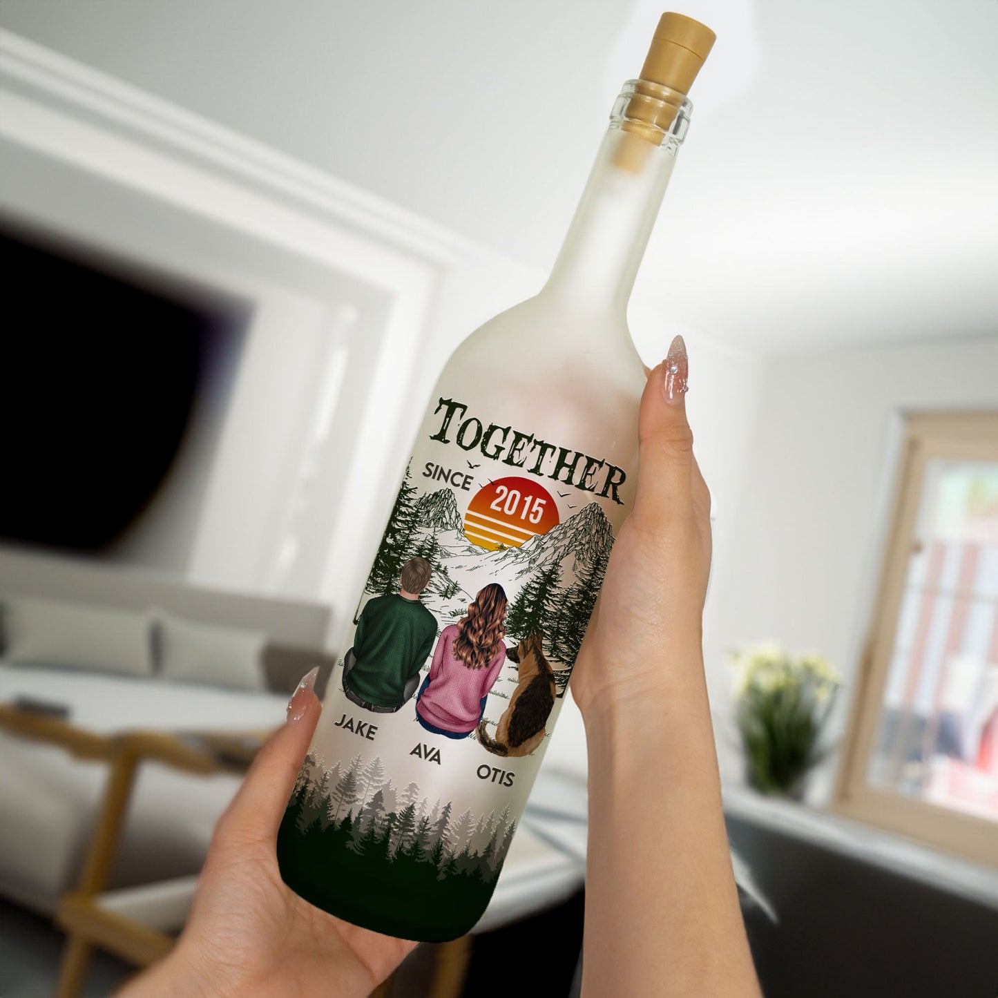You Me And The Dog New Version - Personalized Bottle Lamp