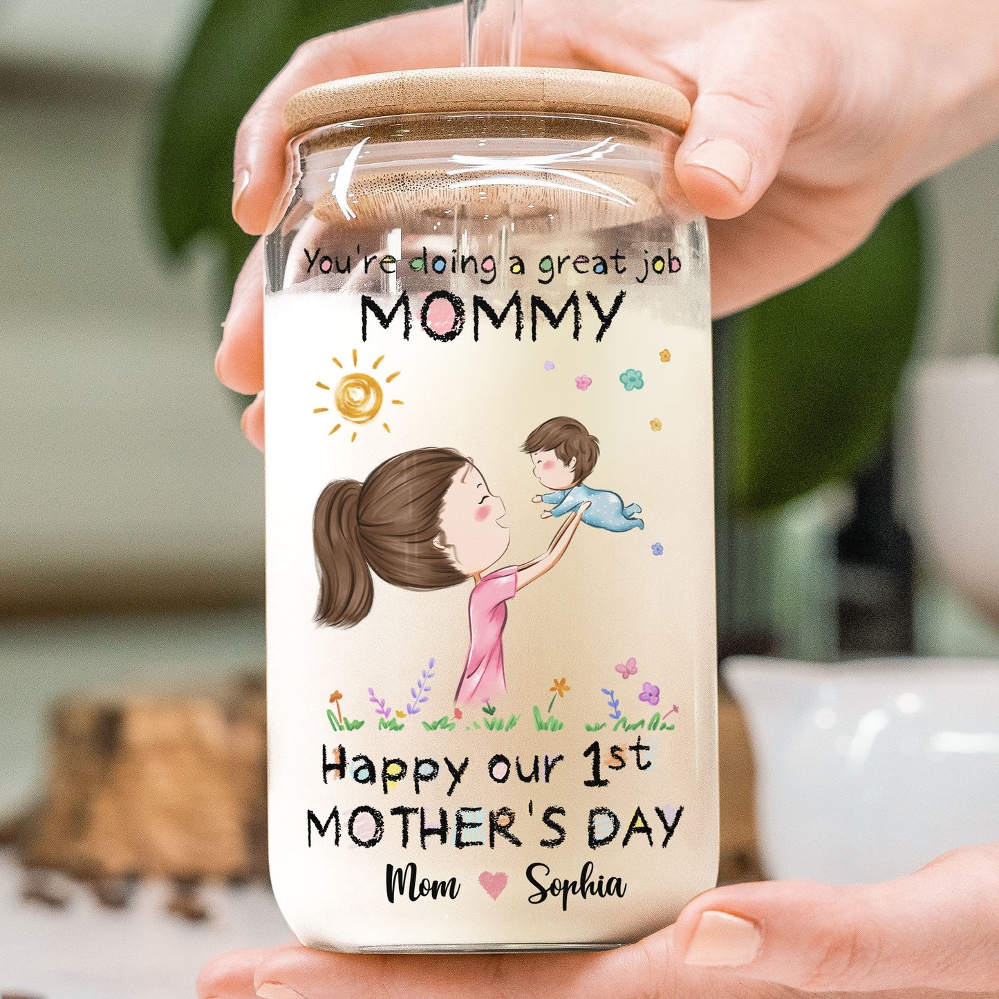 You're Doing A Great Job Mommy - Personalized Clear Glass Cup