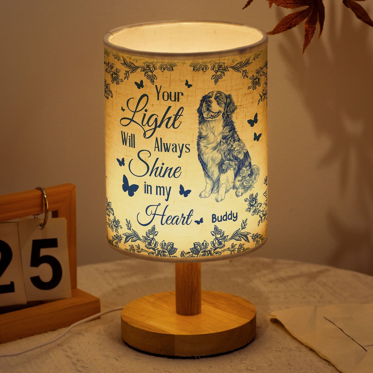 Your Light Will Always Shine In My Heart Dog Toile De Jouy - Personalized Fabric Lamp