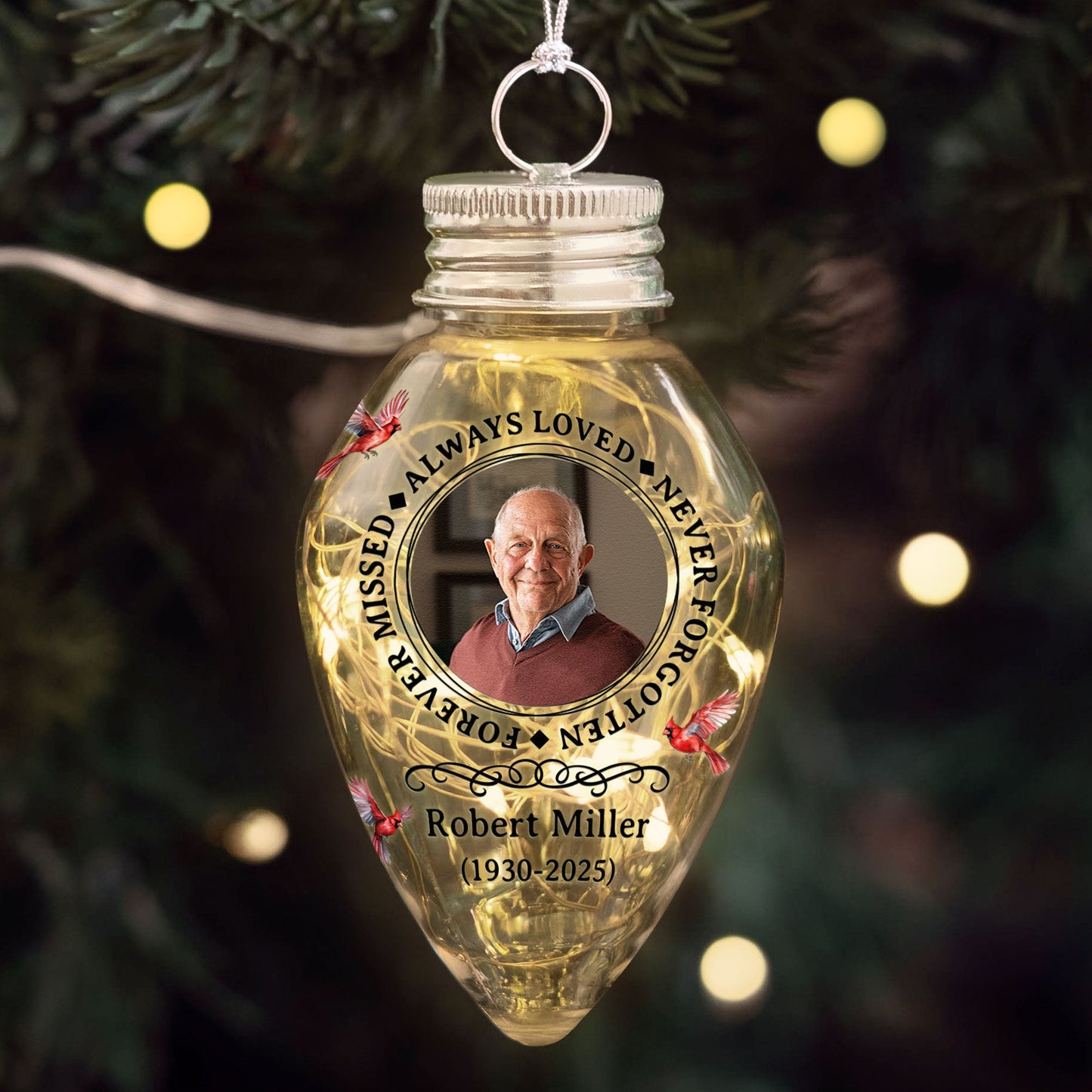 Your Light Will Always Shine In Our Hearts Memorial - Personalized Photo LED Christmas Light
