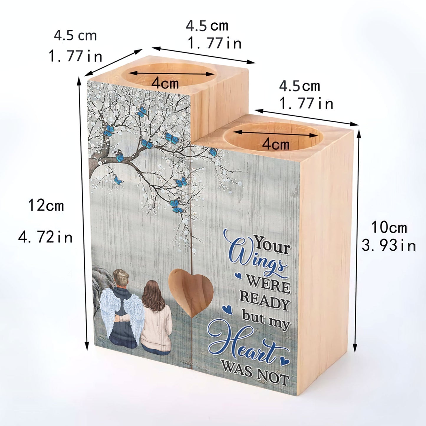 Your Wings Were Ready But My Heart Was Not - Personalized Wood Candle Holder
