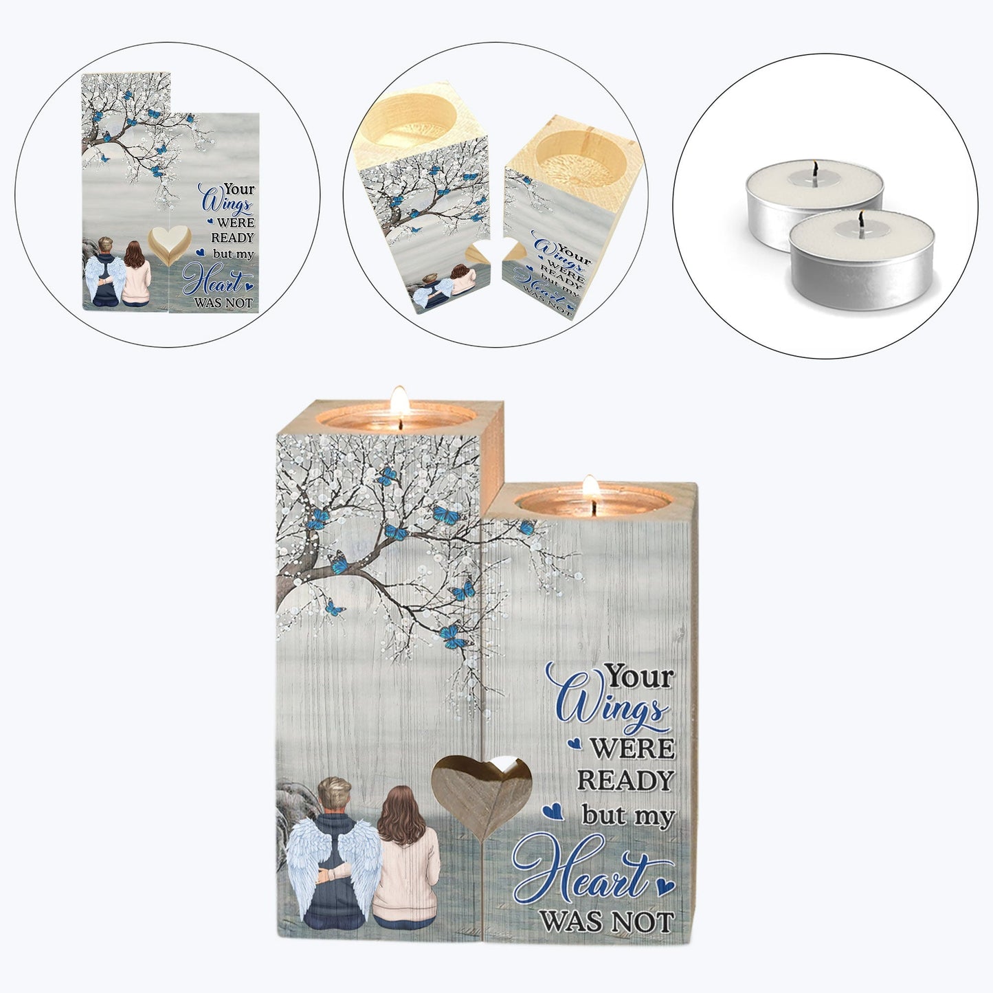 Your Wings Were Ready But My Heart Was Not - Personalized Wood Candle Holder