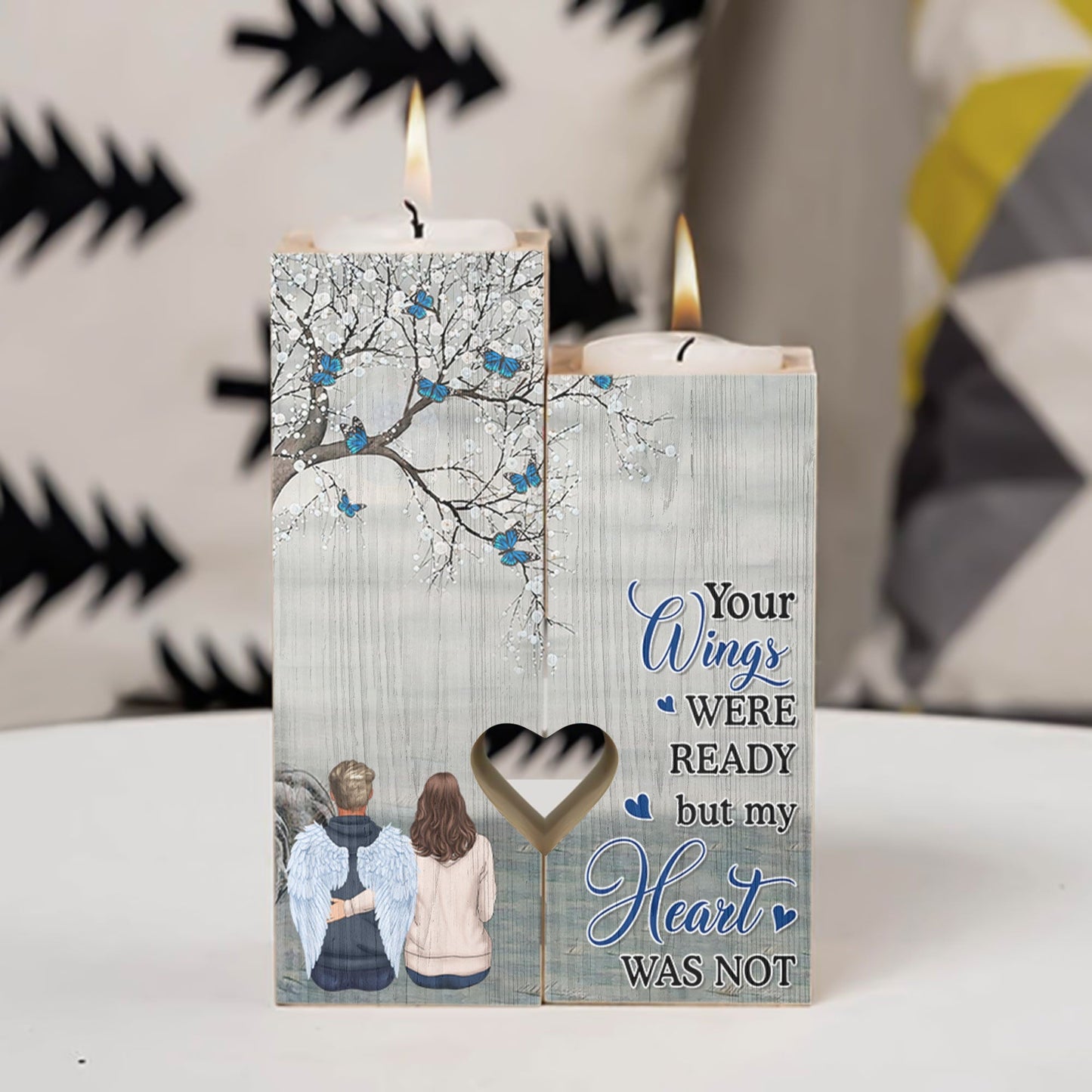 Your Wings Were Ready But My Heart Was Not - Personalized Wood Candle Holder